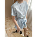 醋酸天絲亞麻落肩綁帶上衣 2色_5