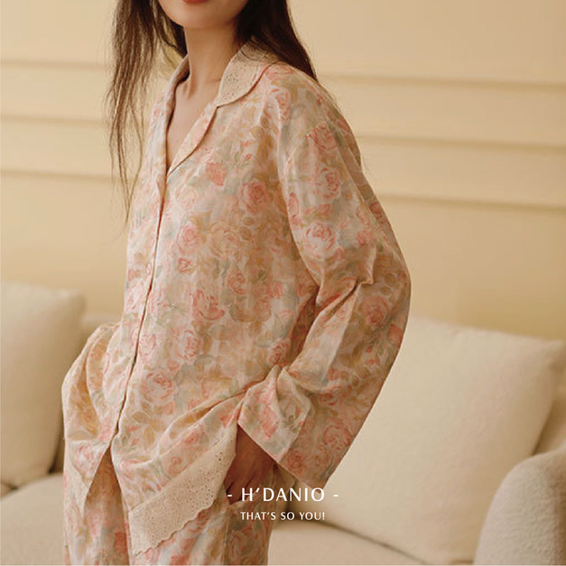 芙蓉拼接花蕾絲睡衣套裝 2色