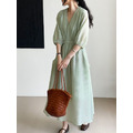 蜜瓜綠天絲氣質長洋裝_12