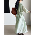 蜜瓜綠天絲氣質長洋裝_4