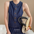 天絲牛仔外縫線馬甲背心