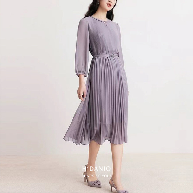 南法紫柔雪紡洋裝 (XL現貨)