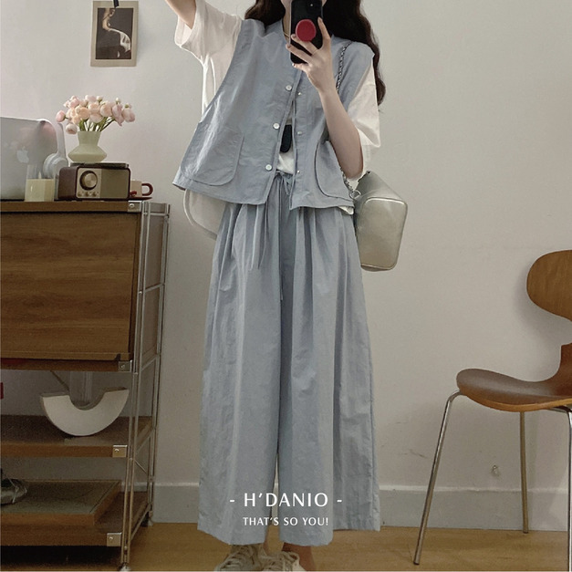 圖爾灰藍寬版兩件式套裝  