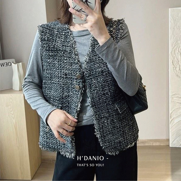 康朋灰調流蘇馬甲背心