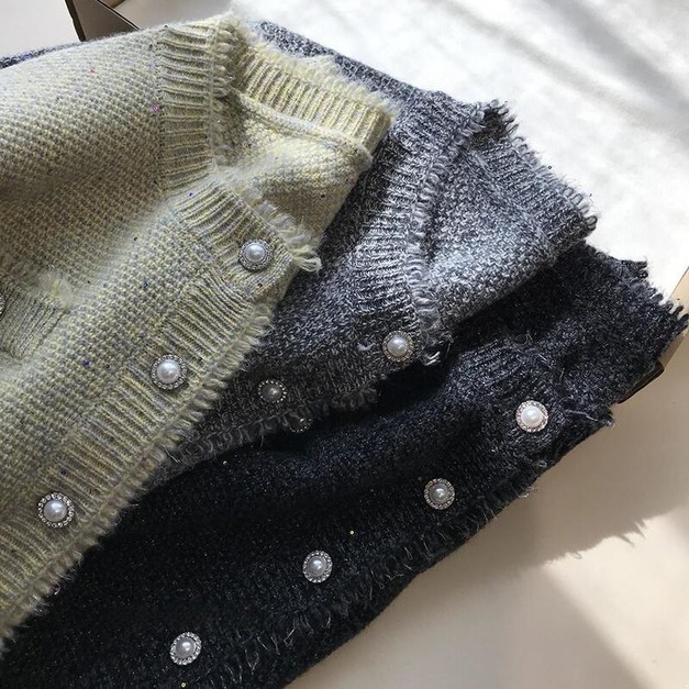 綿羊毛珍珠釦針織開衫 3色
