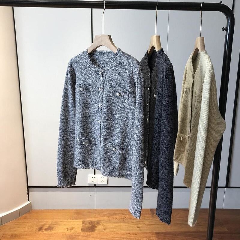綿羊毛珍珠釦針織開衫 3色(灰L、黑XL現貨)
