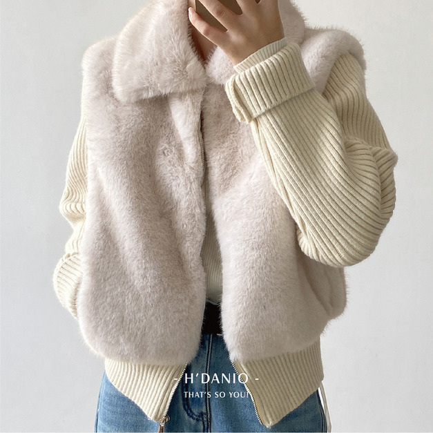 雪地針織毛毛拼接外套 2色