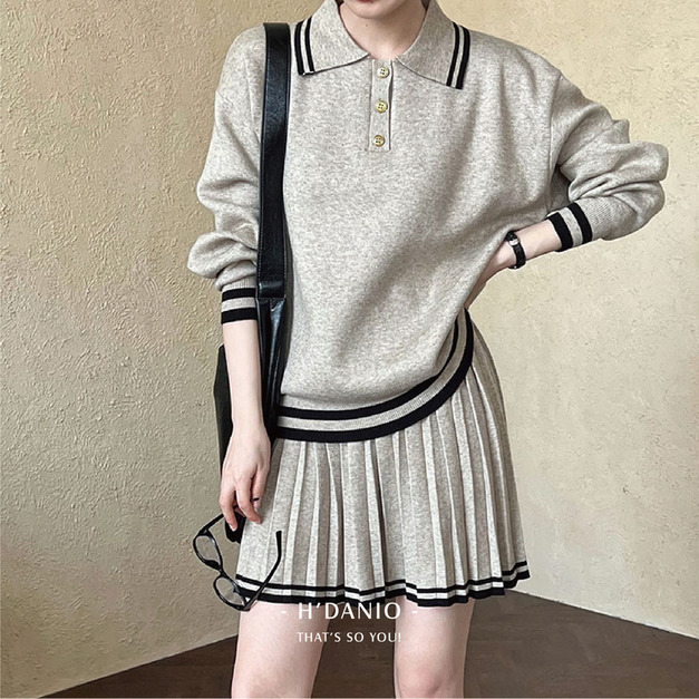 減齡學院針織百摺裙套裝 2色