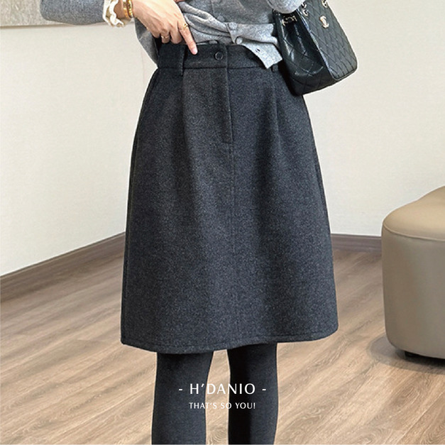 毛呢花苞藏肉半身裙  2色