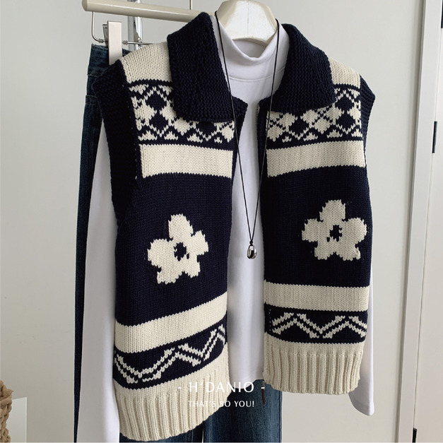 北歐藍粗針織馬甲背心(現貨)
