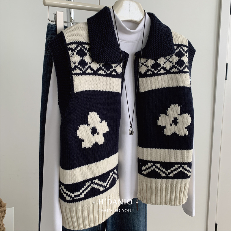 北歐藍粗針織馬甲背心(現貨)