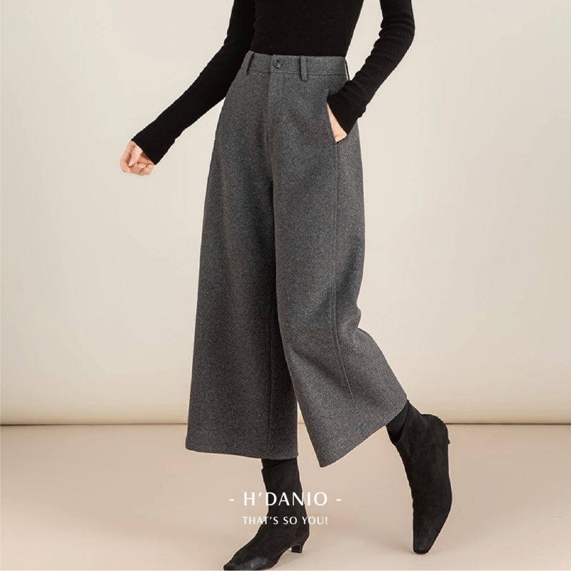 桑蠶絲羊毛直筒八分褲 3色