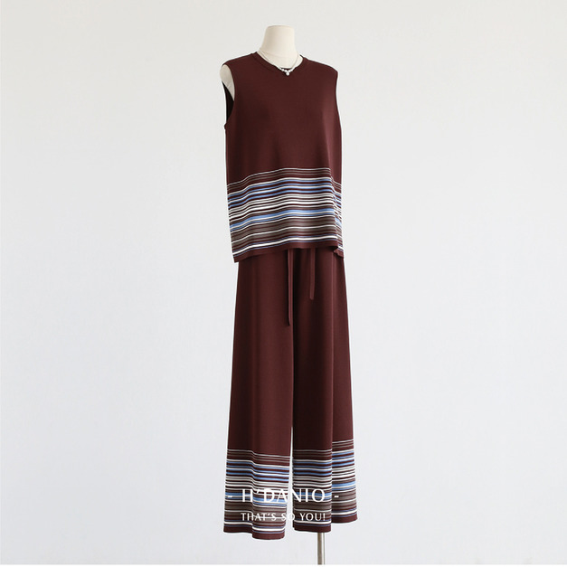 納亞曲珠紗條紋闊腿褲 2色