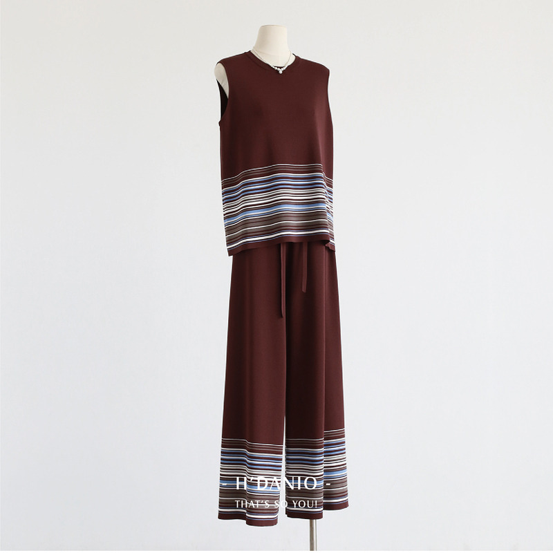 納亞曲珠紗條紋闊腿褲 2色