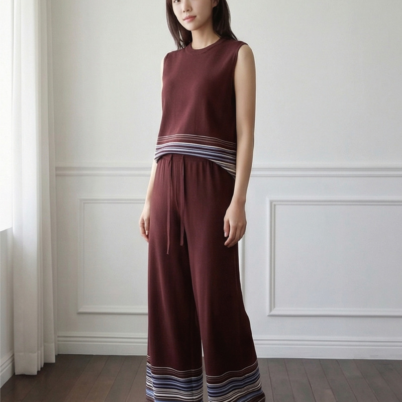 納亞曲珠紗條紋闊腿褲 2色