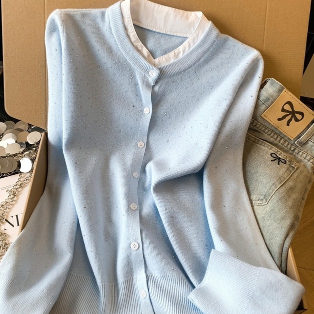 微光巴黎燙鑽針織開衫 現貨