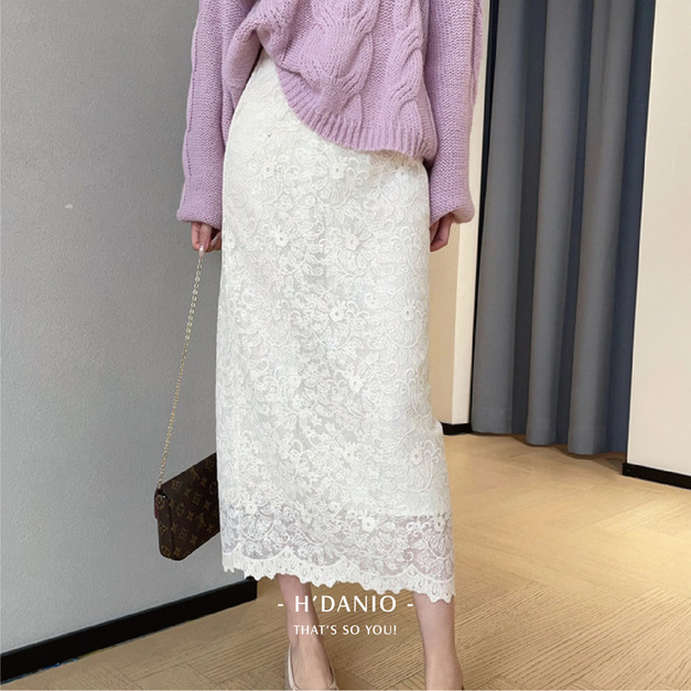 浪漫女人刺繡蕾絲直筒半身裙