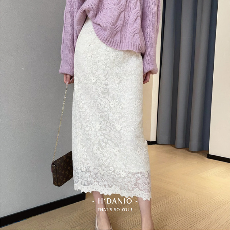 浪漫女人刺繡蕾絲直筒半身裙