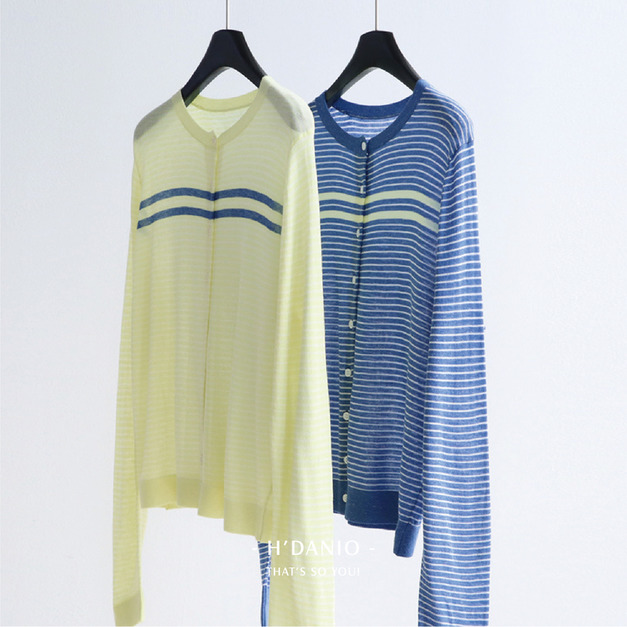 天絲亞麻撞色條紋開衫 2色