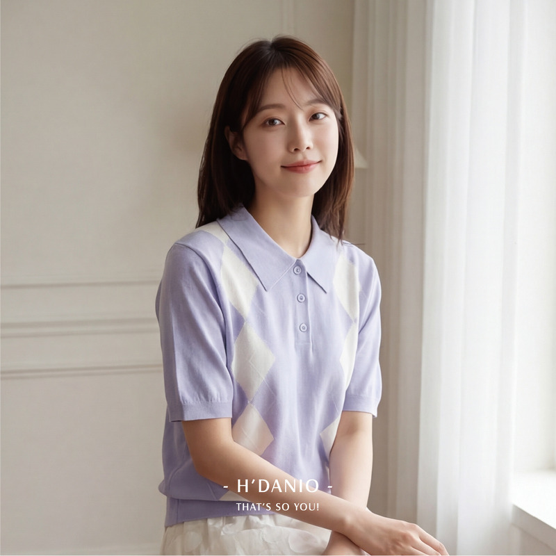 英倫風菱格柔軟針織polo衫 4色