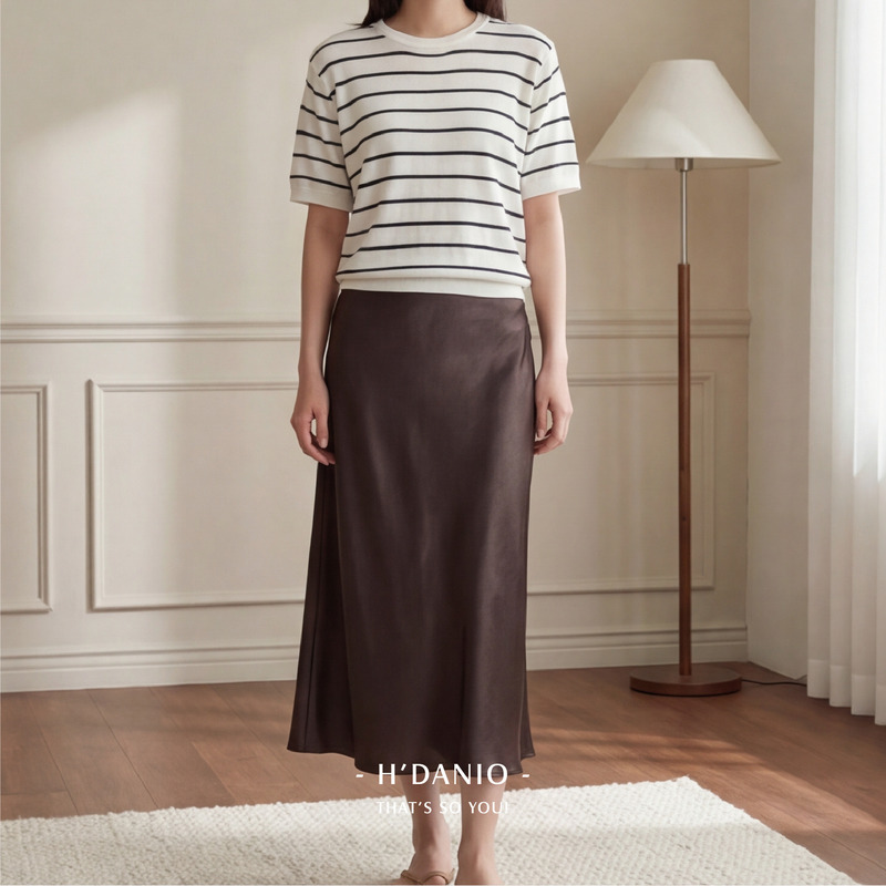 網紗拼接醋酸緞面魚尾裙 3色