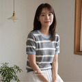 梅亨撞色圓領條紋針織上衣 3色