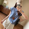 貝殼繡細條紋撞色棉Tee XL灰藍（瑕疵品優惠）_3