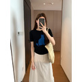 桑蠶絲夏特藍貓黑針織上衣_1