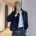 拼接藍格天絲牛仔外套