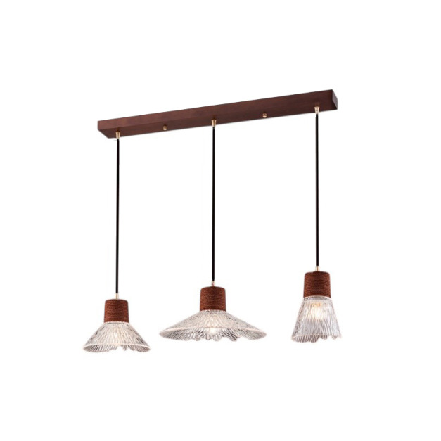 法式復古胡桃木玻璃三吊燈