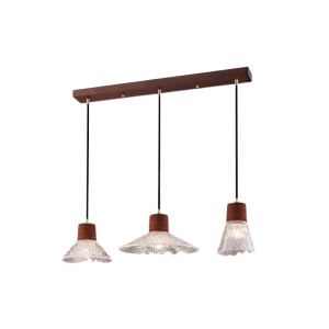 法式復古胡桃木玻璃三吊燈