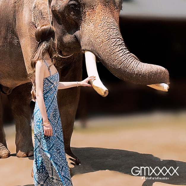 歐美藍瓷交叉綁帶洋裝【D06752】