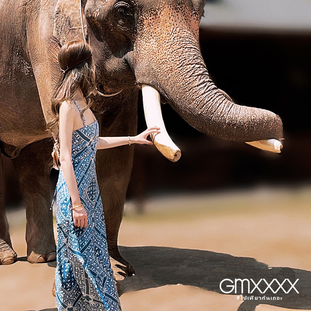 歐美藍瓷交叉綁帶洋裝【D06752】