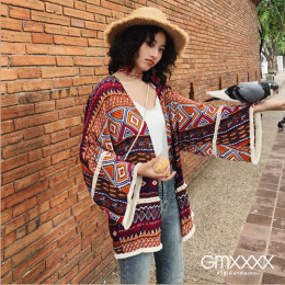 渡假波西米亞毛邊圖騰罩衫外套【C05208】