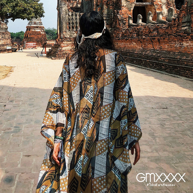 度假波西米亞落葉風情罩衫外套【C06123】