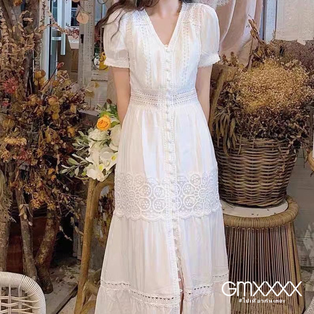 波西米亞白色仙女款層次短袖洋裝【D28550】