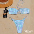 歐美渲染藍格紋比基尼泳衣【W127128】_1