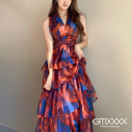 法式復古渲染多層次蛋糕長洋裝【D06969】