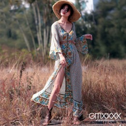 波西米亞大地葵印花綁帶洋裝罩衫外套【D26302】