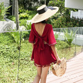 波西米亞紅色綁帶流蘇連身褲短褲【E06143】_1