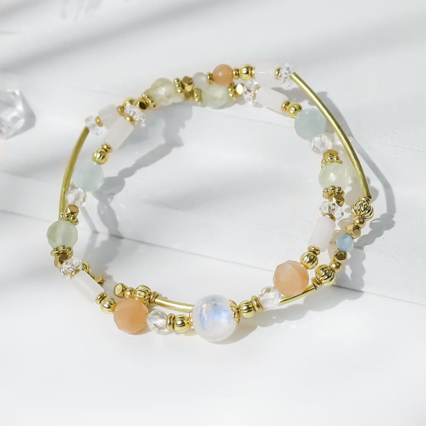 棉花糖的夢 | D07月光石橙月光石葡萄石雙圈手鍊