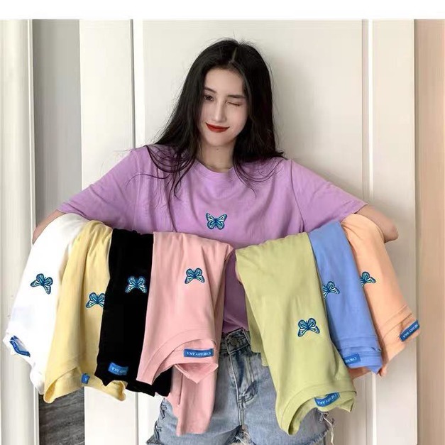 蝴蝶刺繡棉質tee