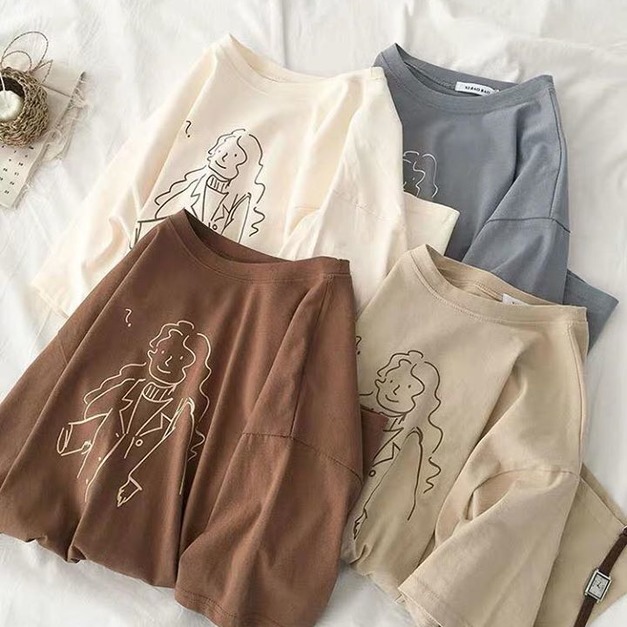 女孩人物棉質烙肩tee