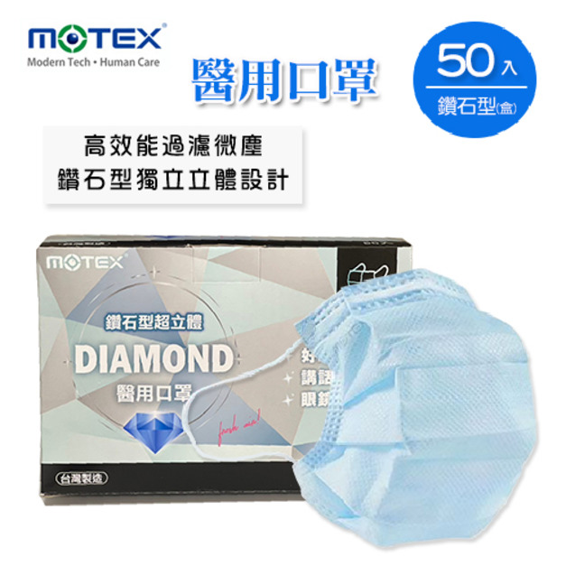 MOTEX  鑽石型醫用口罩 (藍色系，50片/盒)