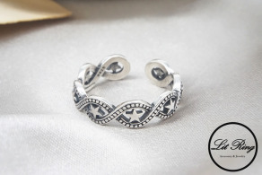 純銀復古星星徽章戒指 ( 1.6 ~ 1.8 )