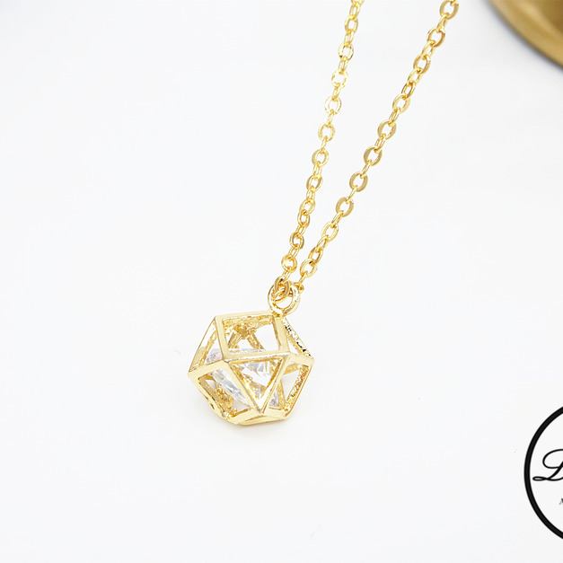 18k金銅鍍幾何立體鋯石項鍊