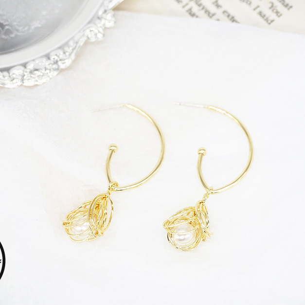 純銀耳針編織珍珠耳環