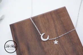 純銀閃鑽星月頸鍊