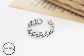 純銀復古小寬版鎖鏈戒指(1.55~1.8 / 1.7 ~ 1.9 )