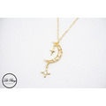 14K金銅鍍鏤空星月項鍊